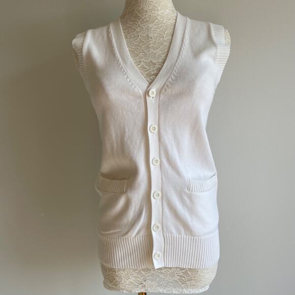Campure‎ 100% Cotton Sweater Vest White Layering Casual Fisherman Womens Size S - Picture 1 of 10